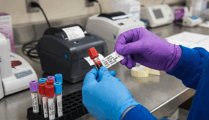 Lab technician preparing blood samples for hormone testing